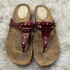 UGG Burgundy Leather Studded Thong Sandals
